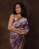 Purple Shikargah Banarasi Silk Saree with Meenakari & Running Blouse