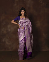 Purple Brocade Silk Saree with Running Blouse