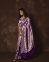 Purple Brocade Silk Saree with Running Blouse
