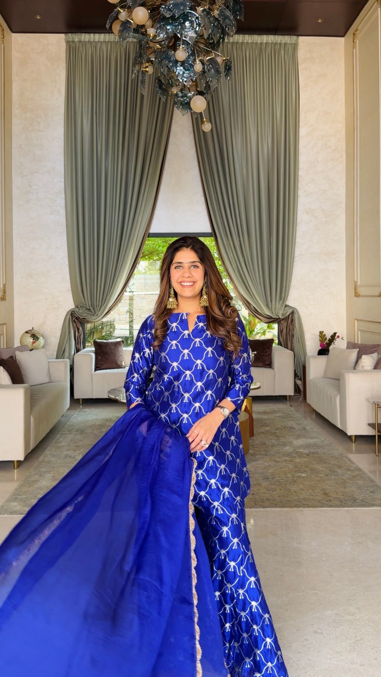 Mehal Kejriwal in Royal Blue Summer Silk Kurta Garara Set