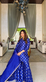 Mehal Kejriwal in Royal Blue Summer Silk Kurta Garara Set