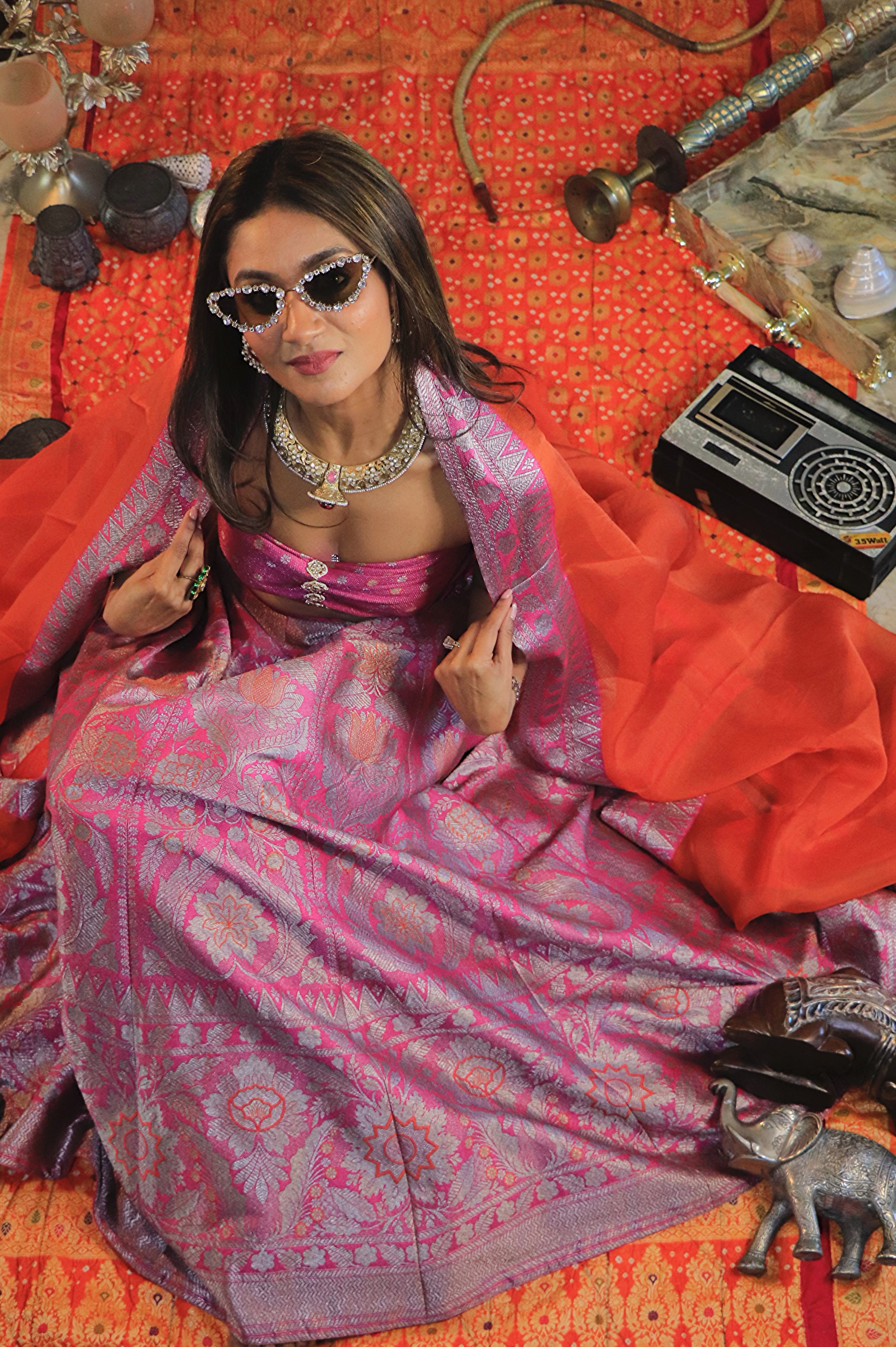 Pink Banarsi Silk Lehenga Set
