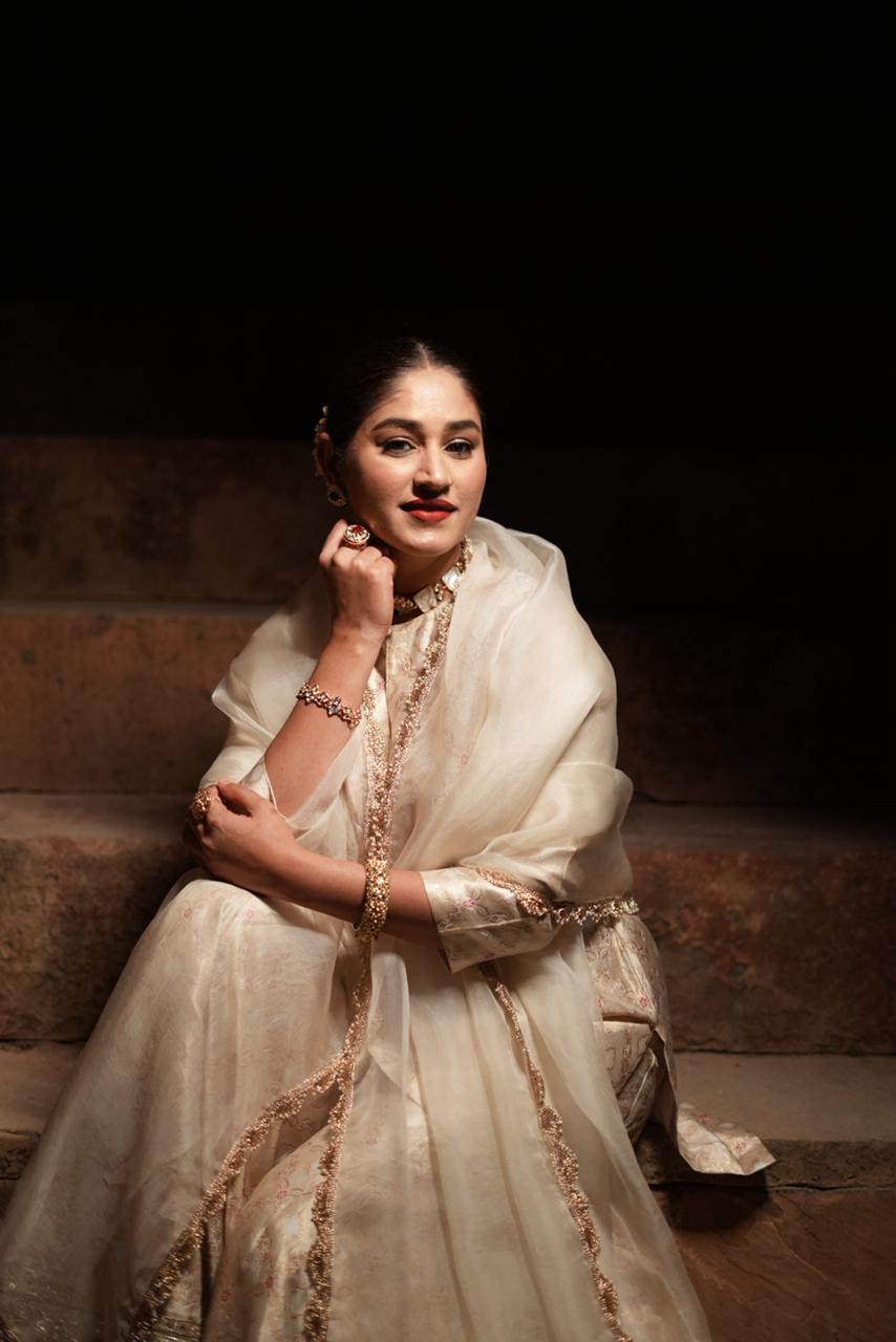Pratibha Singh in Ivory Banarasi Summer Silk Sharara Set