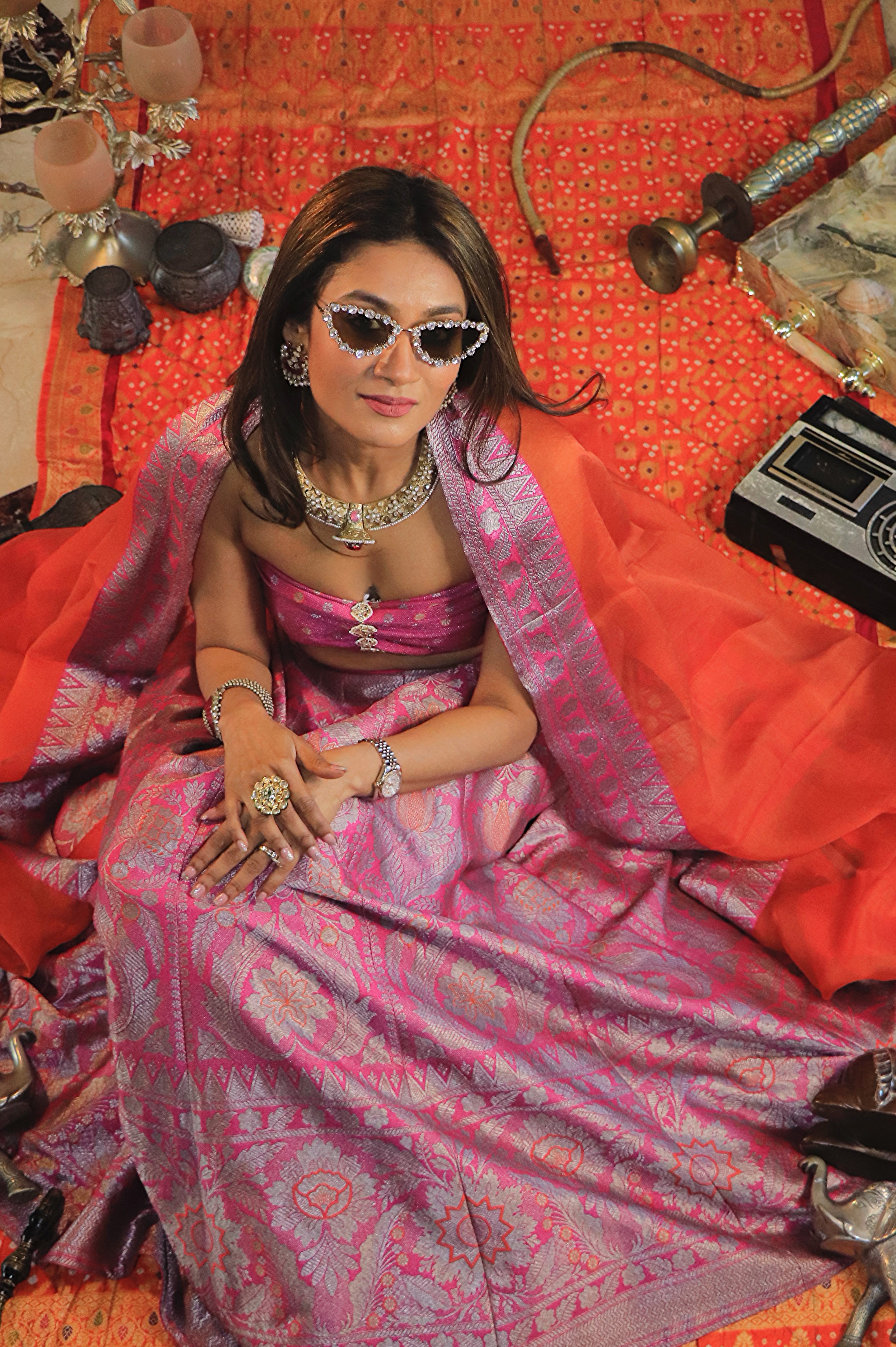 Pink Banarsi Silk Lehenga Set