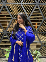 Paoli Dam in Royal Blue Summer Silk Kurta Garara Set