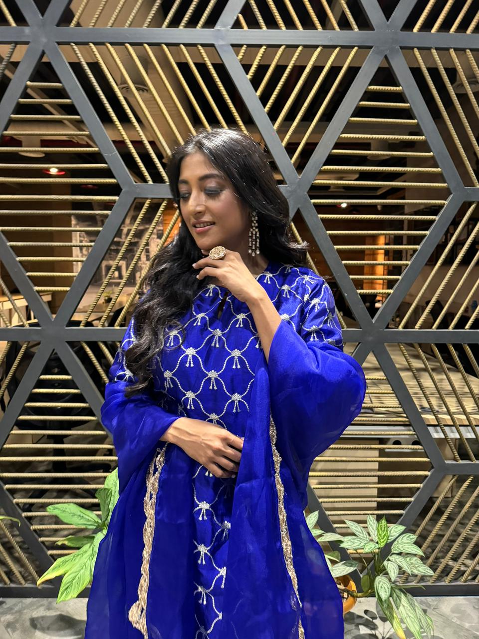 Paoli Dam in Royal Blue Summer Silk Kurta Garara Set