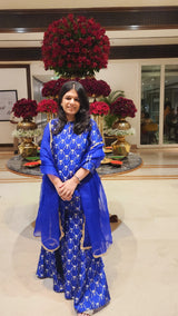 Blue Summer Silk Banarsi Kurta Sharara Set with Organza Duppatta