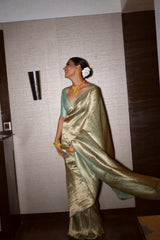 Rukmini Maitra in Sage Green Brocade Banarasi Silk Saree