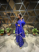 Paoli Dam in Royal Blue Summer Silk Kurta Garara Set