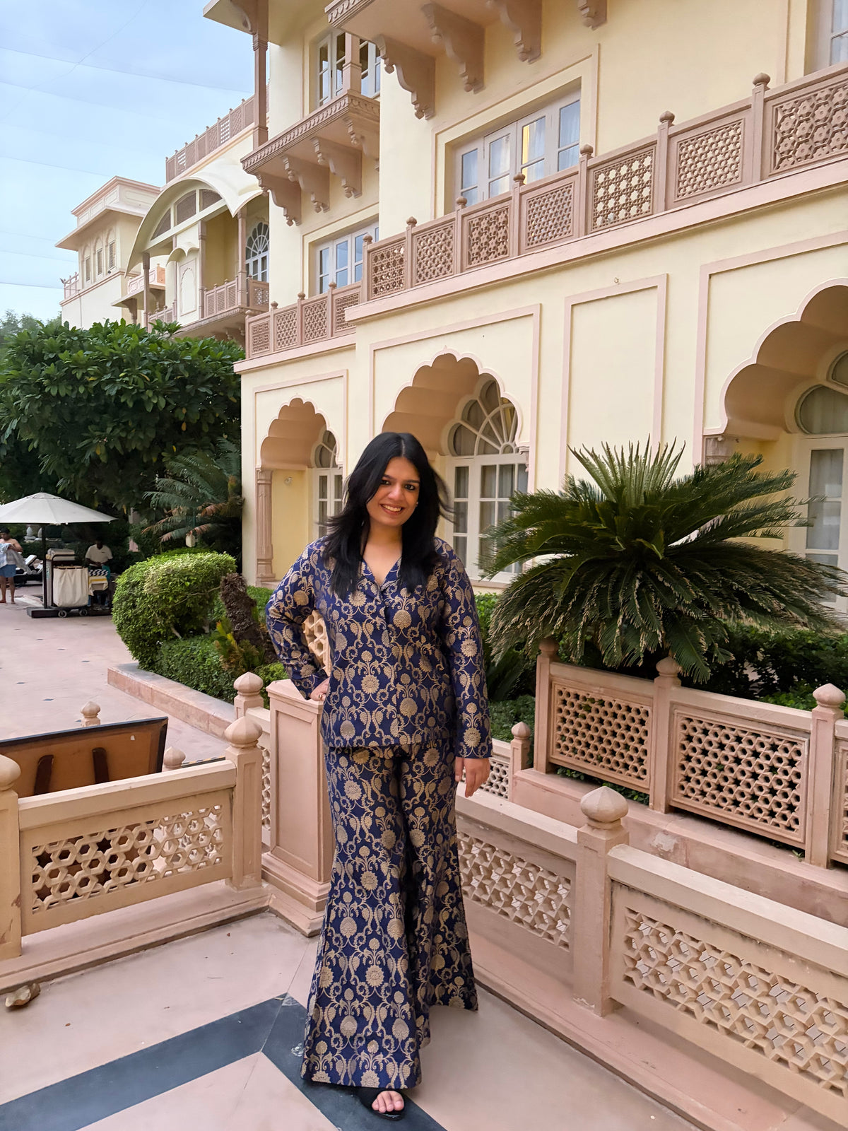 Blue Banarsi Silk Jacket Garara Set