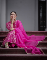 Koushani Mukherjee in Rani Pink Banarasi Silk Sharara Set