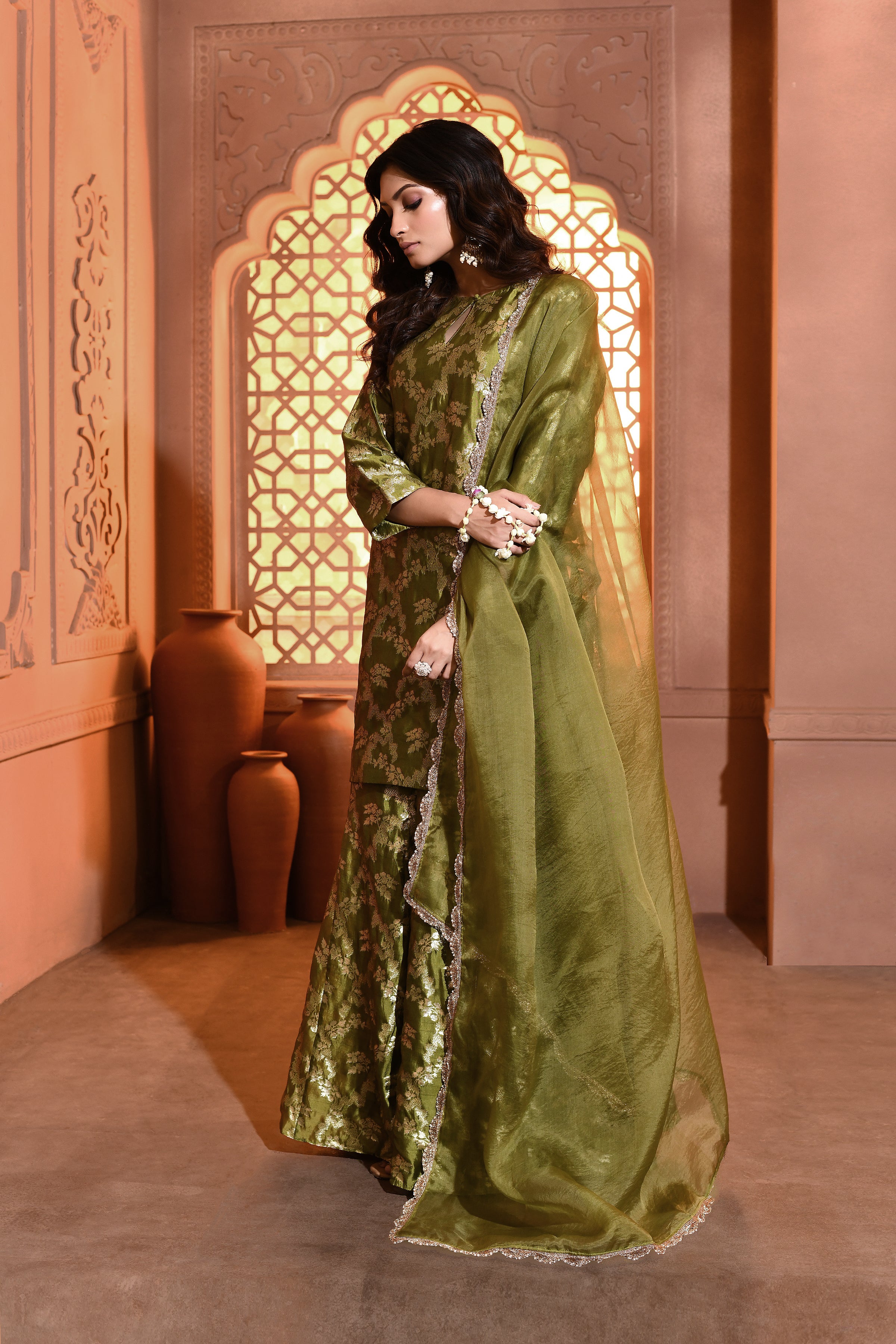 Mehendi Green Summer Silk Kurta Garara Set
