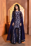 Blue Handwoven Jaal Banarsi Silk Kurta Garara Set