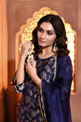 Blue Handwoven Jaal Banarsi Silk Kurta Garara Set