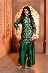 Emerald Green Kurta with Draped Pant Set