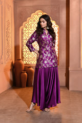 Purple Meenakari Silk Kurta with Drape Pant