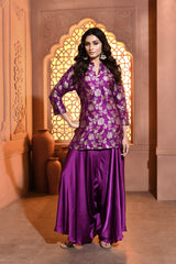Purple Meenakari Silk Kurta with Drape Pant