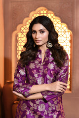Purple Meenakari Silk Kurta with Drape Pant