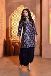 Blue Jaal Silk Kurta with Dhoti Skirt