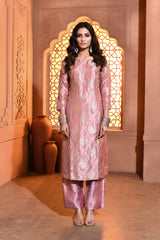 Pink Silver Floral Silk Kurta Set