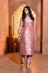 Pink Silver Floral Silk Kurta Set
