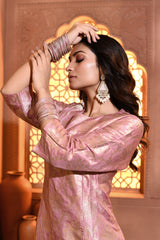 Pink Silver Floral Silk Kurta Set