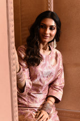 Pink Silver Floral Silk Kurta Set