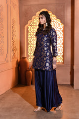 Blue Meenakari Silk Kurta with Drape Pant