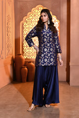 Blue Meenakari Silk Kurta with Drape Pant