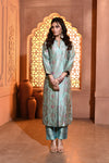 Sage Blue with Pink Meenakari Silk Kurta Set