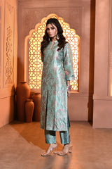 Sage Blue with Pink Meenakari Silk Kurta Set