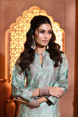 Sage Blue with Pink Meenakari Silk Kurta Set