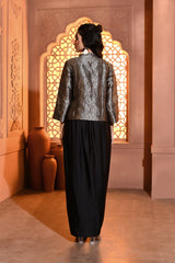 Black and Silver Brocade Jacket with Drape Skirt