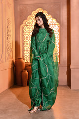 Green Hand-Embroidered Pearl and Zardosi Work Duppatta