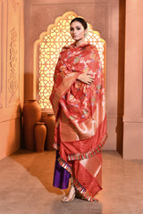 Red Multi-Floral Banarsi Silk Duppatta
