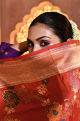 Red Multi-Floral Banarsi Silk Duppatta