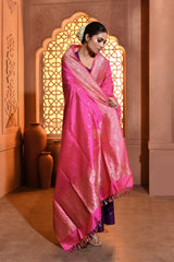 Pink Handwoven Booti Silk Duppatta