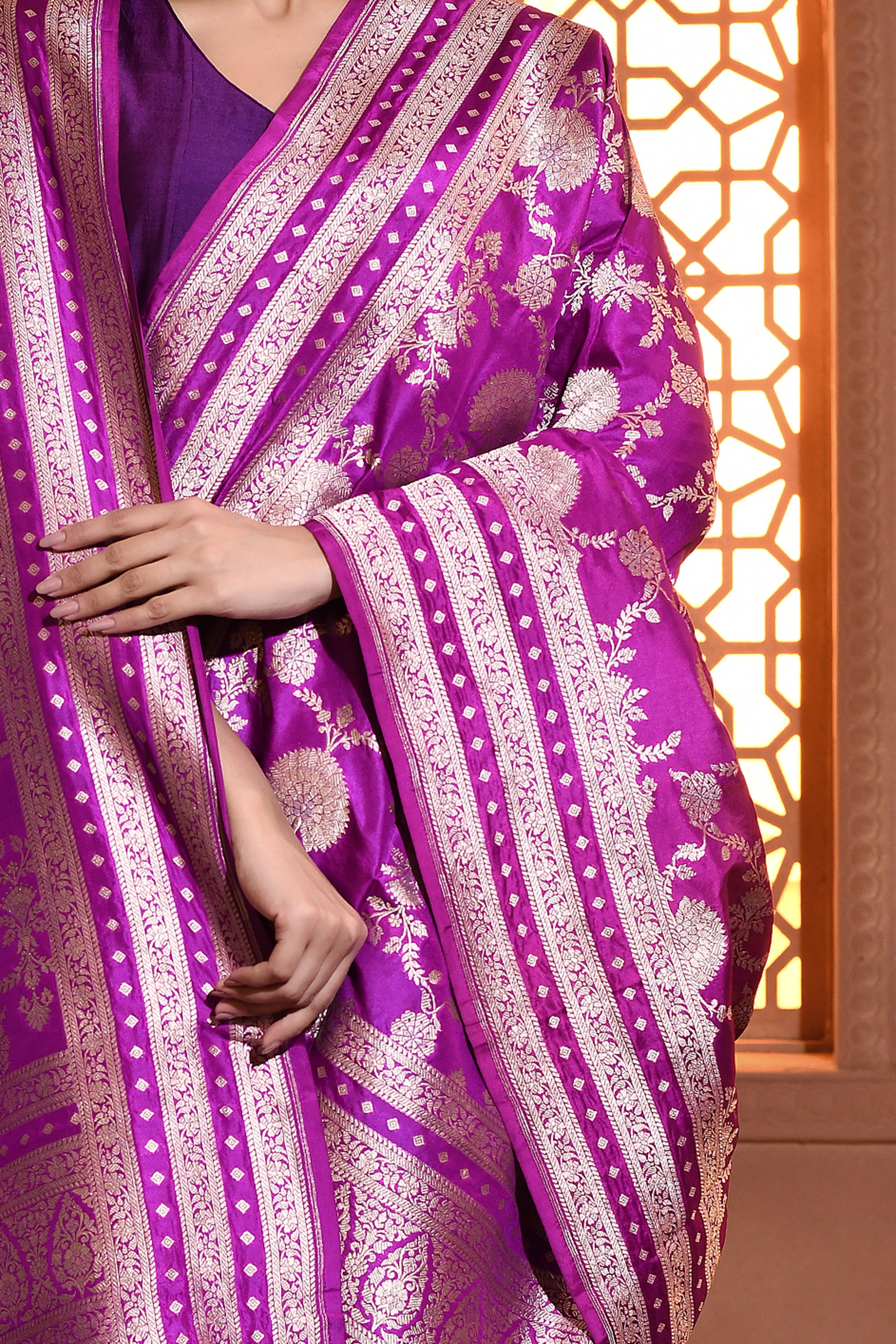 Purple Floral Jaal Silk Duppatta
