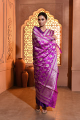Purple Floral Jaal Silk Duppatta