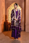 Purple Silver Gold Booti Banarsi Silk Duppatta