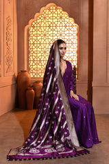 Purple Silver Gold Booti Banarsi Silk Duppatta