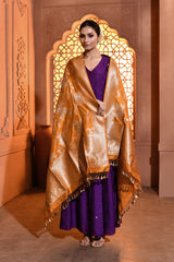 Mustard Floral Handwoven Banarsi Silk Duppatta