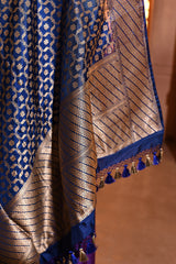 Blue Mughal Jaal Banarsi Silk Duppatta