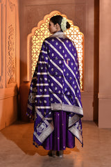 Violet Silver Gold Booti Banarsi Silk Duppatta