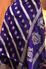 Violet Silver Gold Booti Banarsi Silk Duppatta