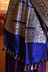 Royal Blue Kadhua Handwoven Floral Banarsi Silk Duppatta