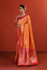 Orange Pink Brocade Silk Saree