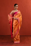 Orange Pink Brocade Silk Saree