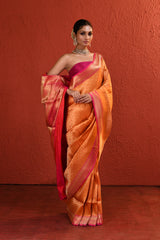 Orange Pink Brocade Silk Saree
