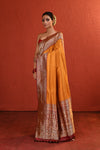 Yellow Checkered Banarsi Silk Saree with Red Bordered Palla